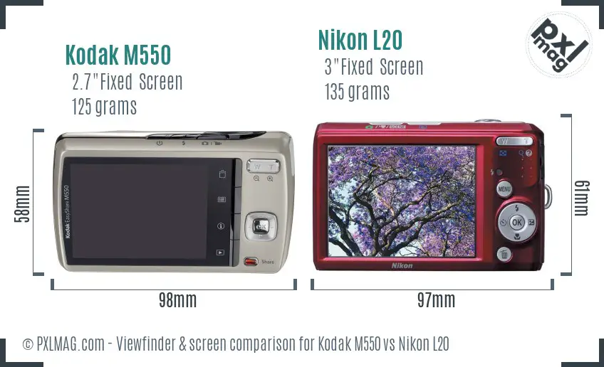 Kodak M550 vs Nikon L20 Screen and Viewfinder comparison Kodak M550 vs Nikon L20 Screen and Viewfinder comparison