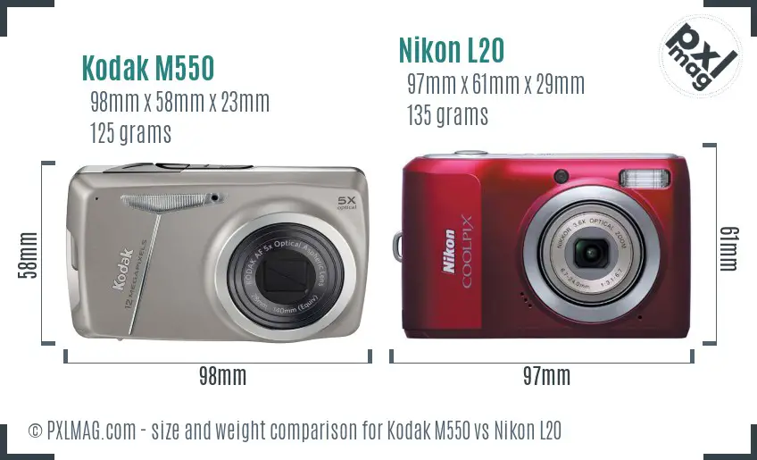 Kodak M550 vs Nikon L20 size comparison Kodak M550 vs Nikon L20 size comparison