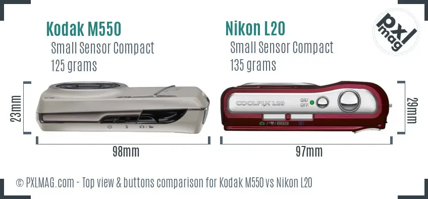 Kodak M550 vs Nikon L20 top view buttons comparison Kodak M550 vs Nikon L20 top view buttons comparison
