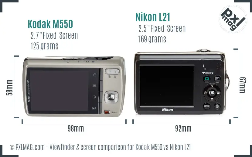 Kodak M550 vs Nikon L21 Screen and Viewfinder comparison