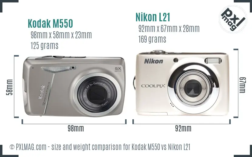 Kodak M550 vs Nikon L21 size comparison