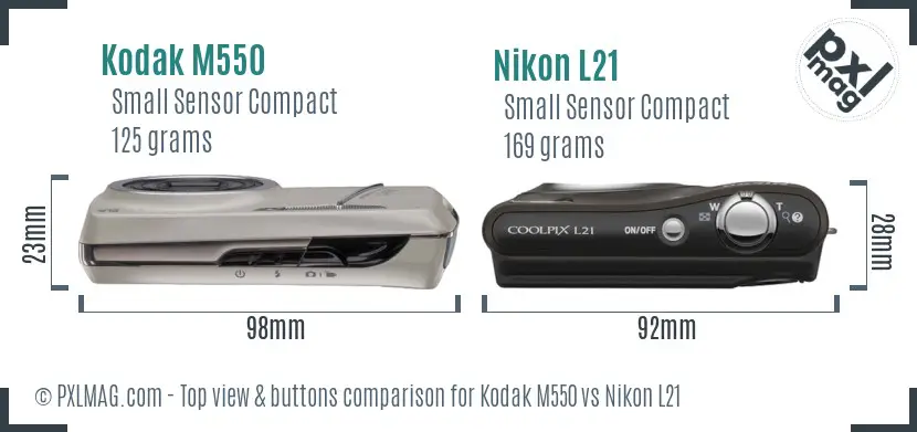 Kodak M550 vs Nikon L21 top view buttons comparison