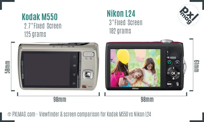 Kodak M550 vs Nikon L24 Screen and Viewfinder comparison