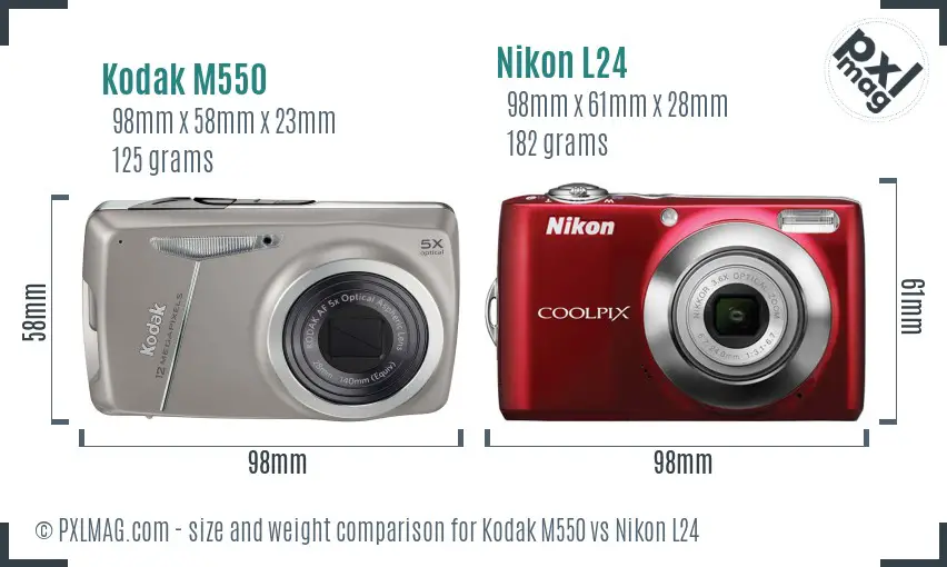 Kodak M550 vs Nikon L24 size comparison