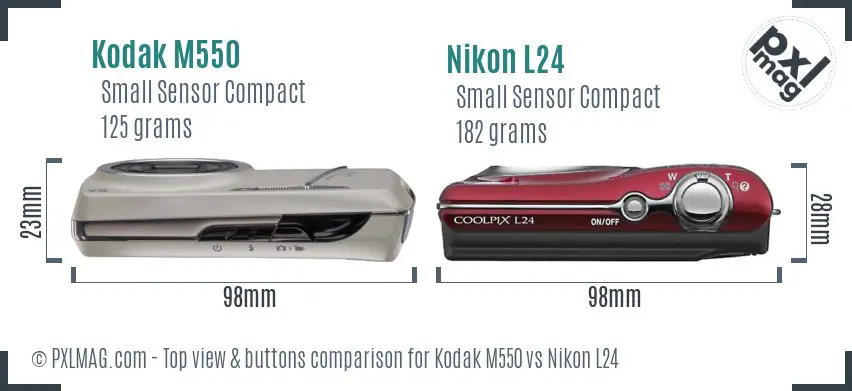 Kodak M550 vs Nikon L24 top view buttons comparison
