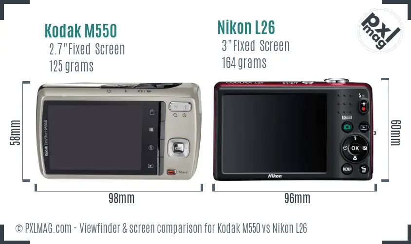 Kodak M550 vs Nikon L26 Screen and Viewfinder comparison