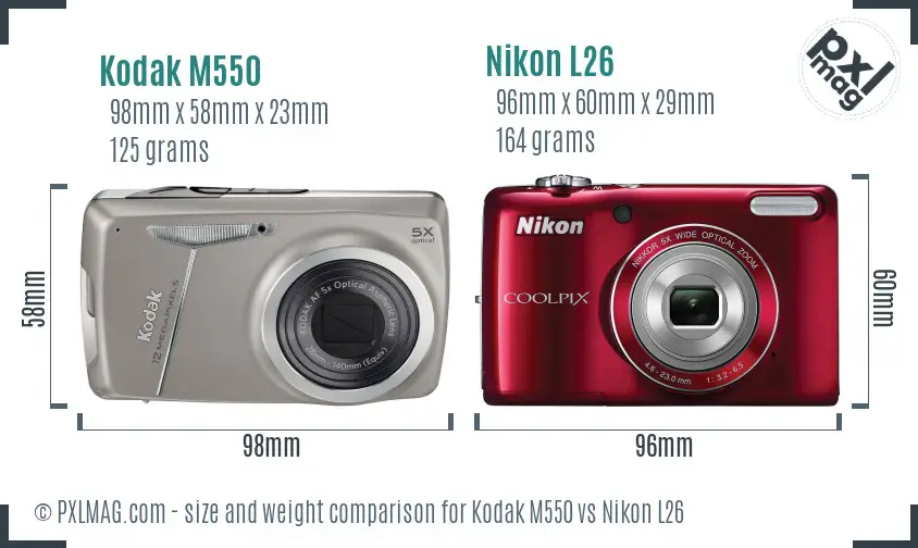 Kodak M550 vs Nikon L26 size comparison