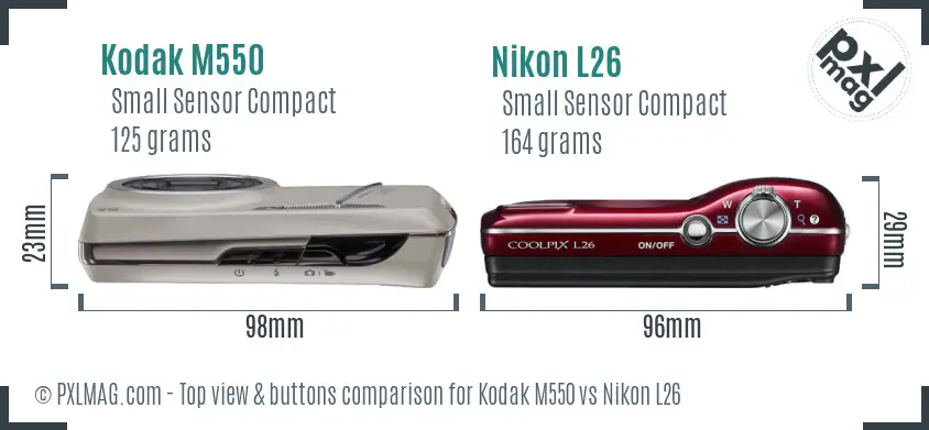 Kodak M550 vs Nikon L26 top view buttons comparison