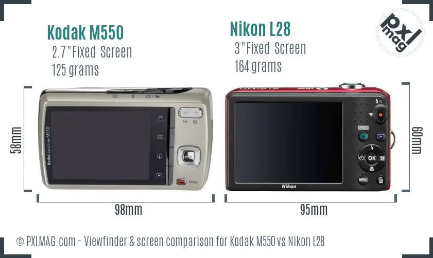 Kodak M550 vs Nikon L28 Screen and Viewfinder comparison