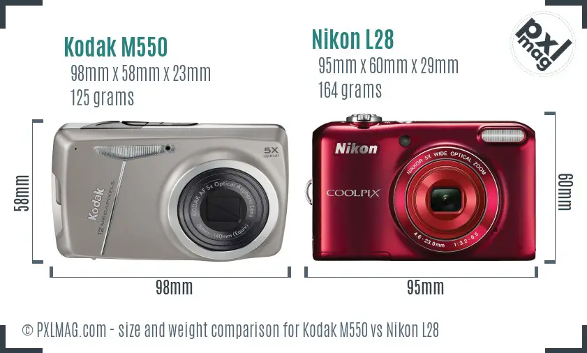Kodak M550 vs Nikon L28 size comparison