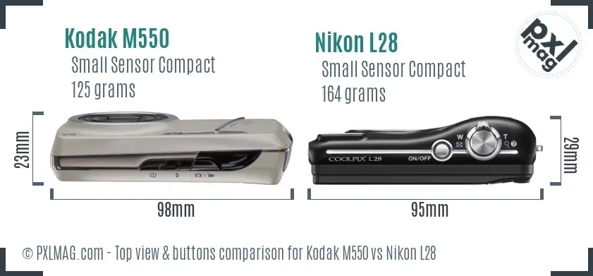 Kodak M550 vs Nikon L28 top view buttons comparison