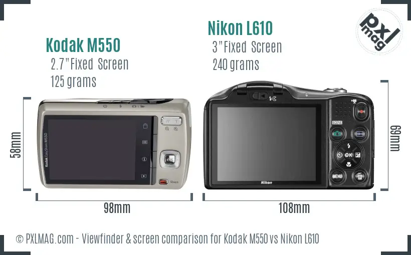 Kodak M550 vs Nikon L610 Screen and Viewfinder comparison