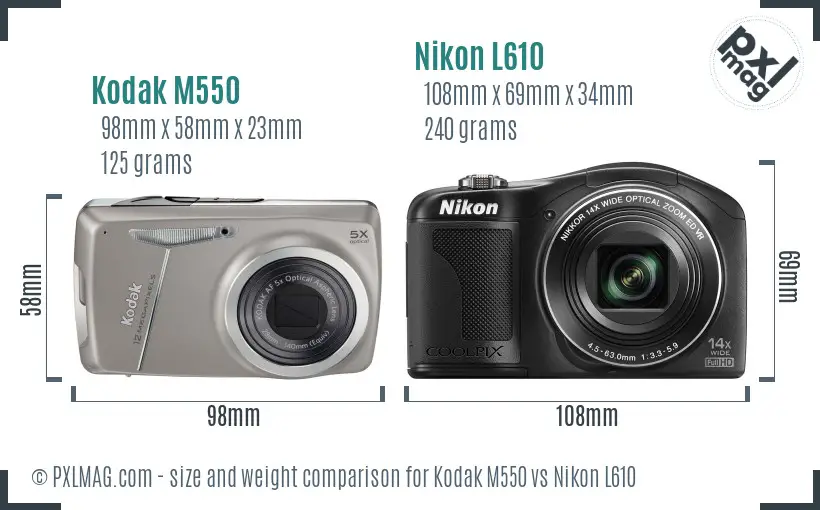 Kodak M550 vs Nikon L610 size comparison