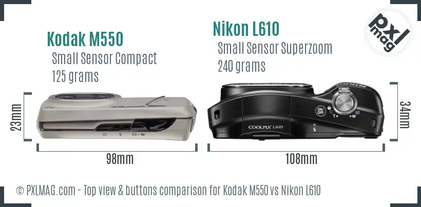 Kodak M550 vs Nikon L610 top view buttons comparison