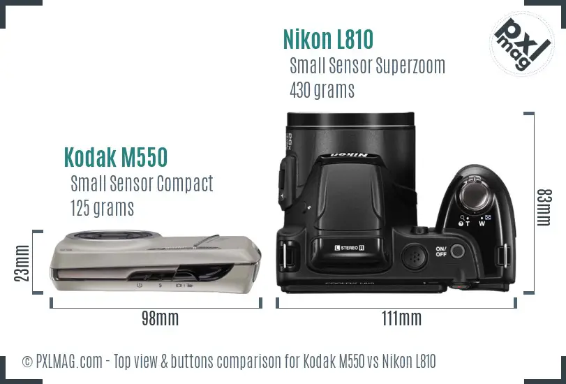 Kodak M550 vs Nikon L810 top view buttons comparison