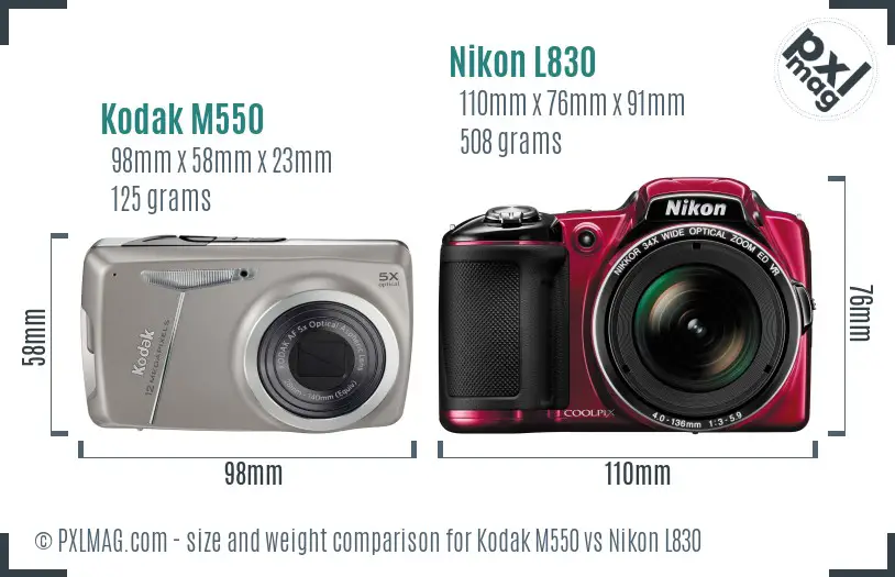 Kodak M550 vs Nikon L830 size comparison