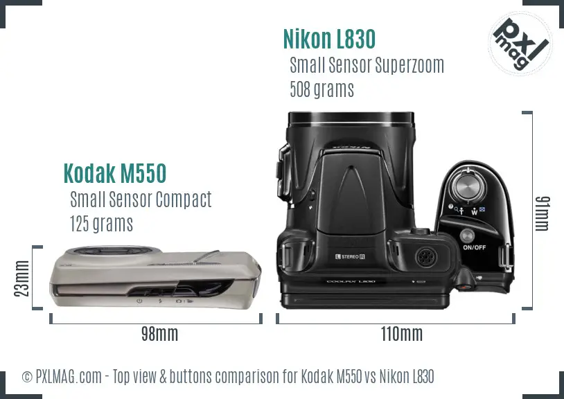 Kodak M550 vs Nikon L830 top view buttons comparison