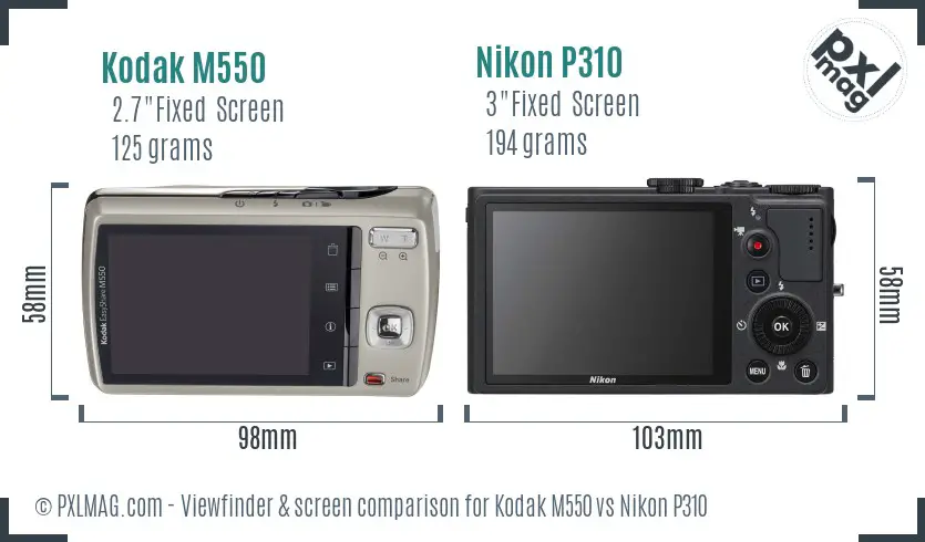 Kodak M550 vs Nikon P310 Screen and Viewfinder comparison Kodak M550 vs Nikon P310 Screen and Viewfinder comparison