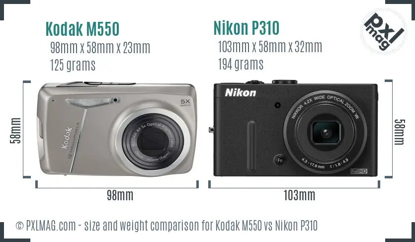 Kodak M550 vs Nikon P310 size comparison Kodak M550 vs Nikon P310 size comparison