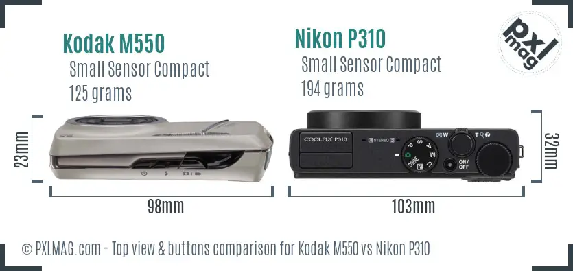 Kodak M550 vs Nikon P310 top view buttons comparison Kodak M550 vs Nikon P310 top view buttons comparison