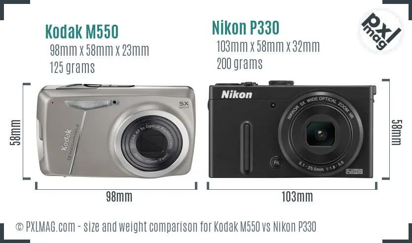 Kodak M550 vs Nikon P330 size comparison