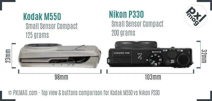 Kodak M550 vs Nikon P330 top view buttons comparison