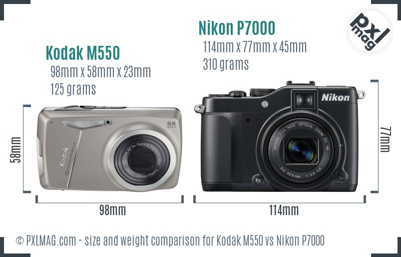 Kodak M550 vs Nikon P7000 size comparison Kodak M550 vs Nikon P7000 size comparison