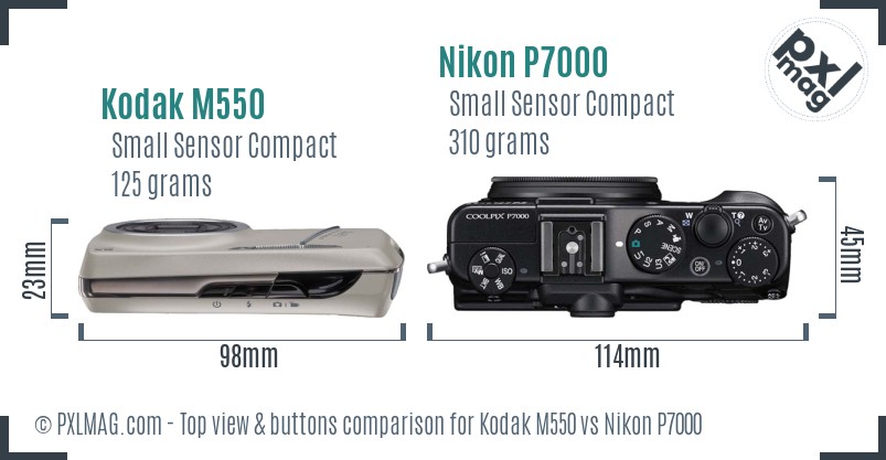 Kodak M550 vs Nikon P7000 top view buttons comparison
