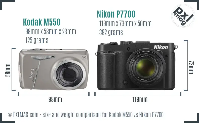Kodak M550 vs Nikon P7700 size comparison