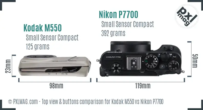 Kodak M550 vs Nikon P7700 top view buttons comparison