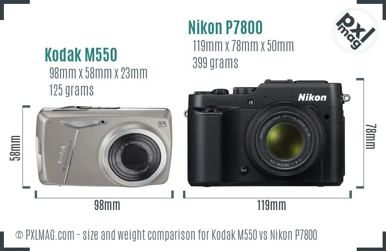 Kodak M550 vs Nikon P7800 size comparison