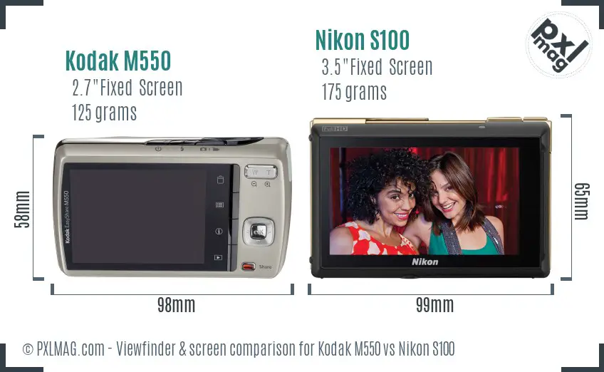 Kodak M550 vs Nikon S100 Screen and Viewfinder comparison Kodak M550 vs Nikon S100 Screen and Viewfinder comparison