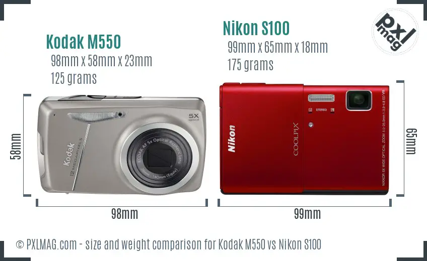 Kodak M550 vs Nikon S100 size comparison Kodak M550 vs Nikon S100 size comparison
