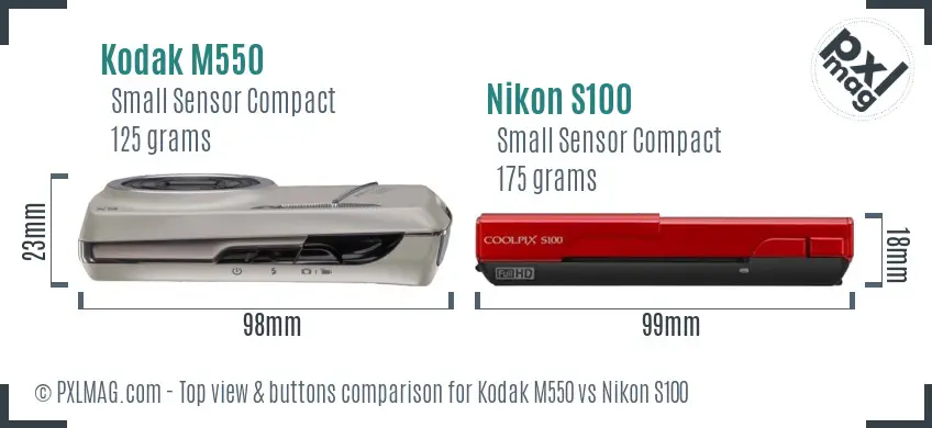Kodak M550 vs Nikon S100 top view buttons comparison Kodak M550 vs Nikon S100 top view buttons comparison
