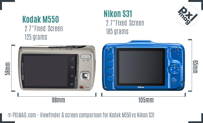 Kodak M550 vs Nikon S31 Screen and Viewfinder comparison