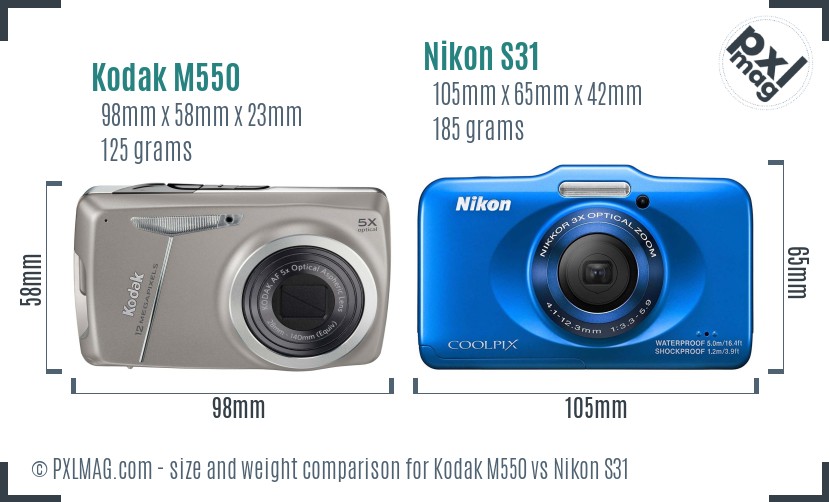Kodak M550 vs Nikon S31 size comparison