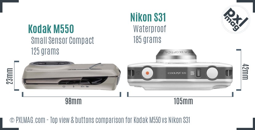 Kodak M550 vs Nikon S31 top view buttons comparison