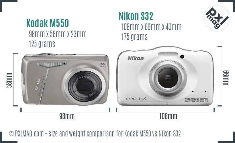 Kodak M550 vs Nikon S32 size comparison