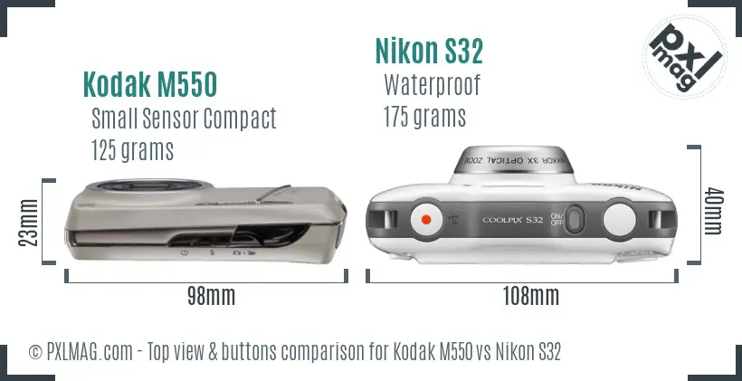 Kodak M550 vs Nikon S32 top view buttons comparison