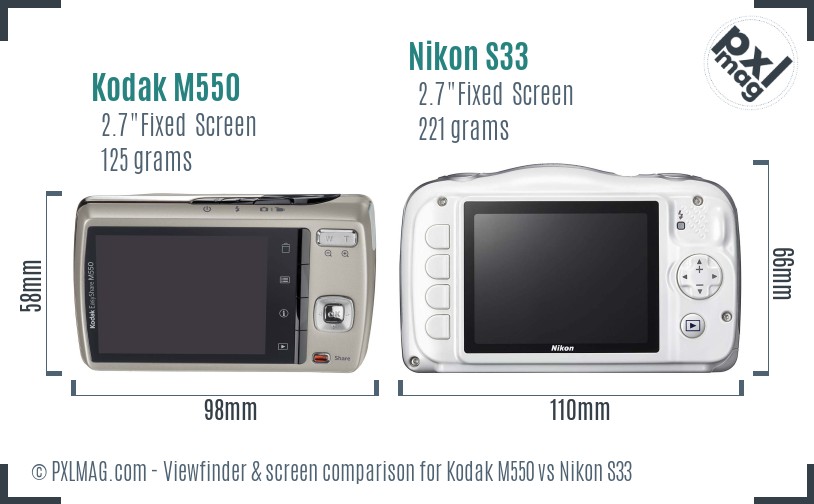 Kodak M550 vs Nikon S33 Screen and Viewfinder comparison