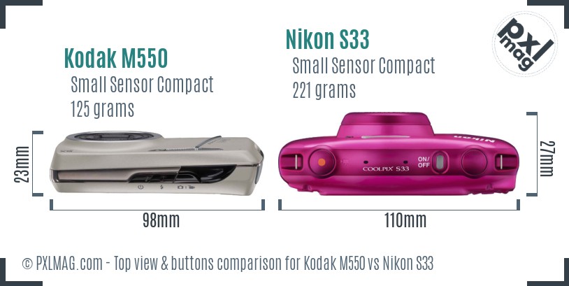 Kodak M550 vs Nikon S33 top view buttons comparison