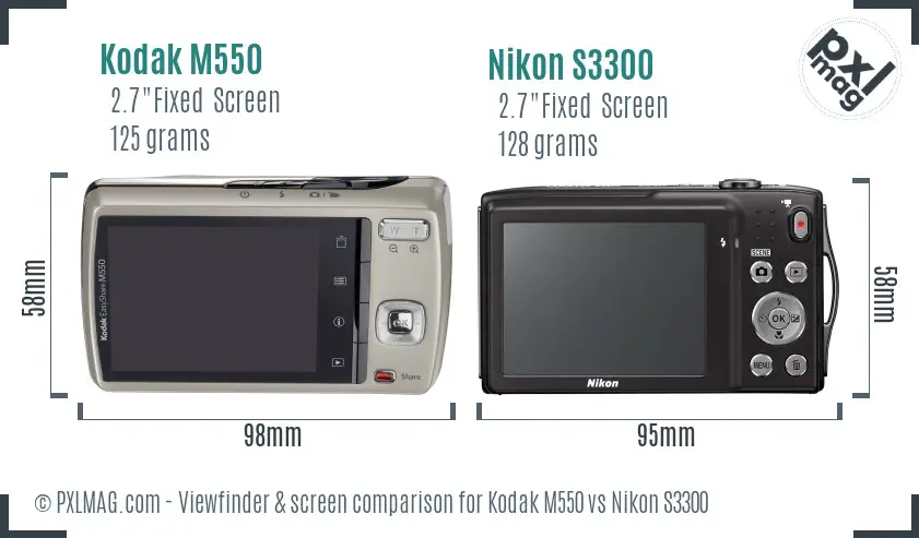 Kodak M550 vs Nikon S3300 Screen and Viewfinder comparison