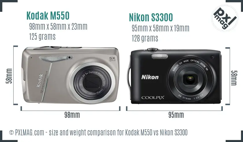 Kodak M550 vs Nikon S3300 size comparison