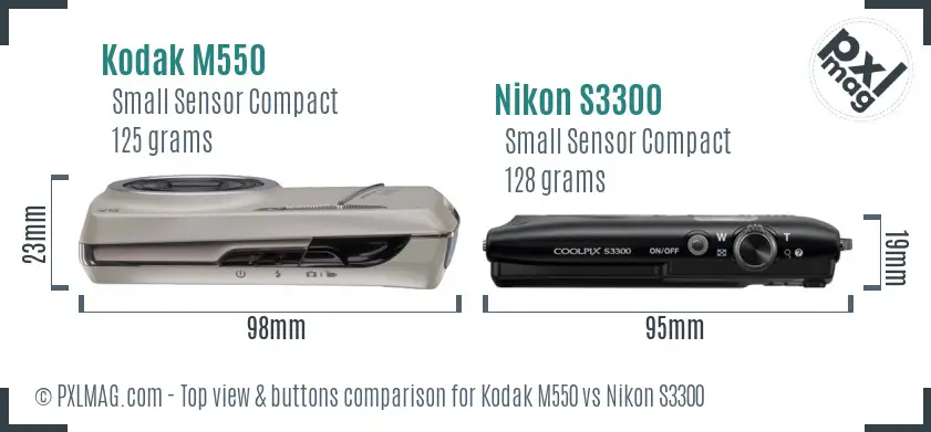Kodak M550 vs Nikon S3300 top view buttons comparison