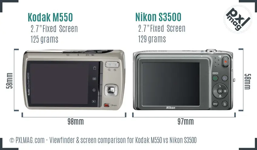 Kodak M550 vs Nikon S3500 Screen and Viewfinder comparison