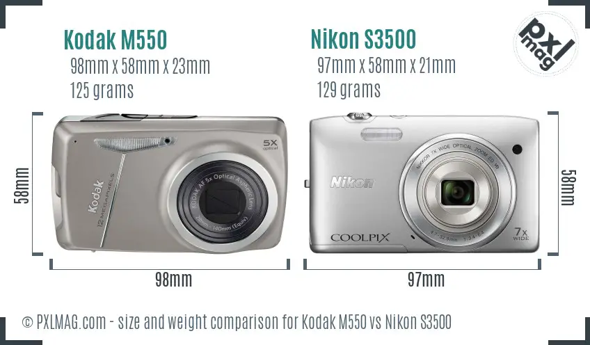 Kodak M550 vs Nikon S3500 size comparison