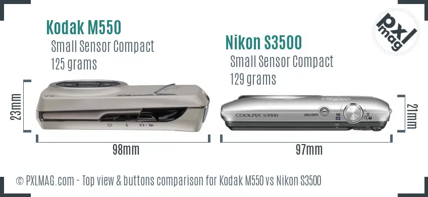 Kodak M550 vs Nikon S3500 top view buttons comparison