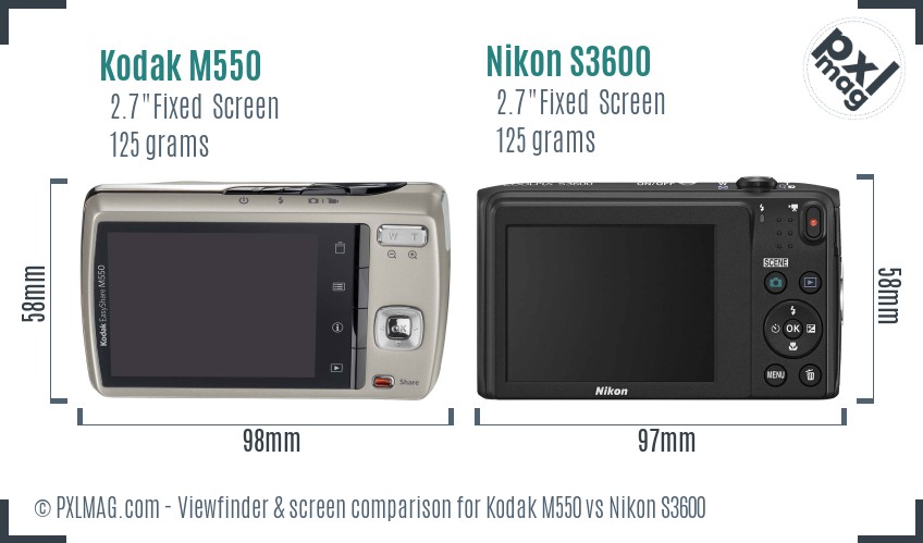 Kodak M550 vs Nikon S3600 Screen and Viewfinder comparison