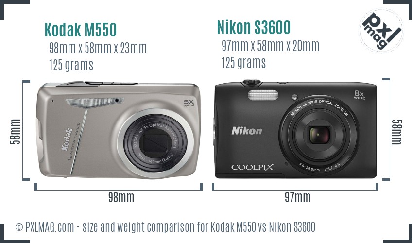 Kodak M550 vs Nikon S3600 size comparison