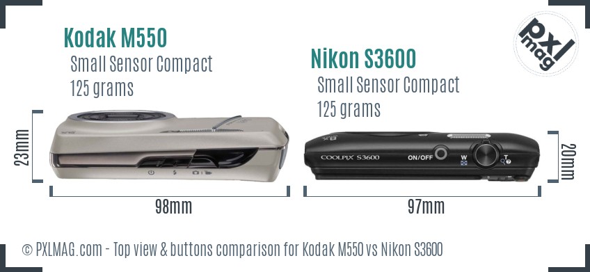 Kodak M550 vs Nikon S3600 top view buttons comparison